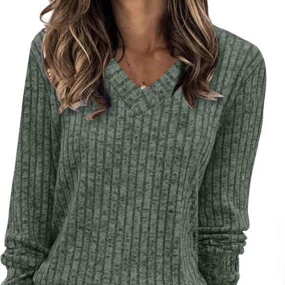 V Neck Long Sleeve Shirts for Women Casual Fall Tops Lightweight Tunic Sweaters - Picture 1 of 5